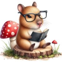 aigenerated hamster reading book with mushrooms png