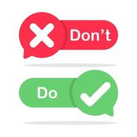 Do and Don't buttons. Do and Don't symbols. Yes and No symbols vector