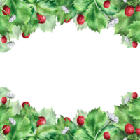 Frame with ripe red strawberries and green leaves. An illustration highlighted on a white background png