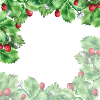 Frame with ripe red strawberries and green leaves. An illustration highlighted on a white background png