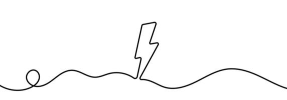 Lightning continuous line art. Simple line drawing lightning bolt. Electricity symbol illustration vector