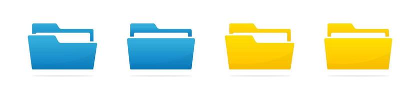 File folder flat icons. File folder buttons. File folder icon set. Opened and closed folders vector
