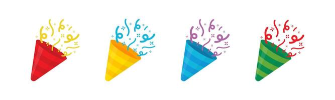 Confetti Popper. Party popper emoji. Party popper illustration. Popper icons. Party popper with confetti. vector