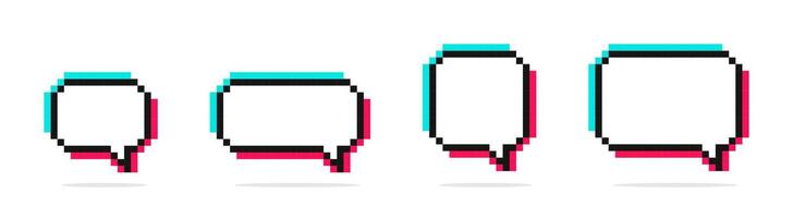 Pixel speech bubbles. Speech bubbles pixel art. 8-Bit Speech bubbles. Chat speech or dialogue. Set of empty pixelated speech bubbles. vector