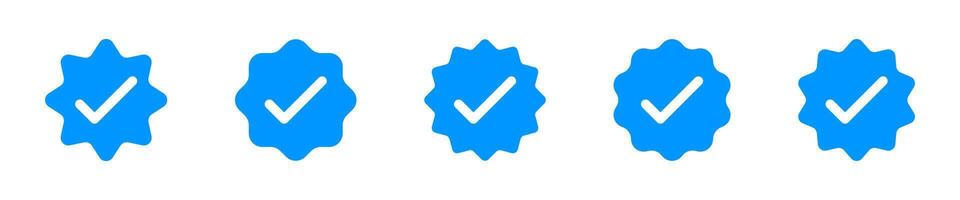 Verified badges. Verified badge icons. Verification symbol set. Social media account verification icons. Blue check mark icon. Profile verified badge. EPS 10 vector