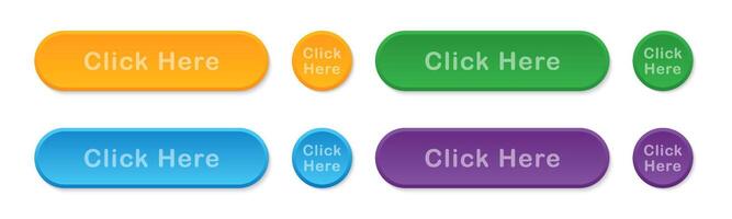 Click Here Button. Button set. Buttons website design. Click button. Modern action button. vector