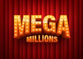 Mega Millions. Text with electric bulbs frame on red background. illustration vector