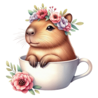aigenerated capy in a cup with flowers on the side png