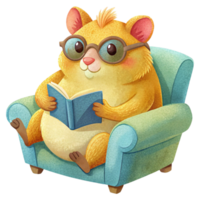 aigenerated hamster reading book cartoon transparent background png
