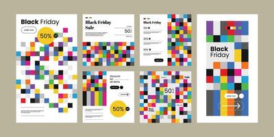 Minimalism modern Black Friday sale with multicolor abstract pixel background for Instagram feed and stories. vector