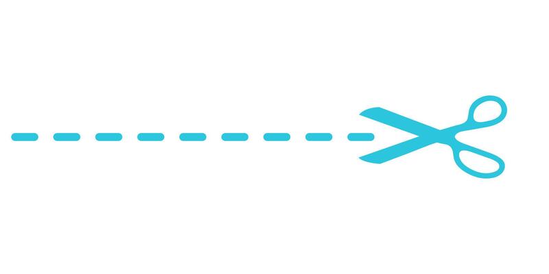 Cutting line and scissors design element. Isolated on white background. From blue icon set.