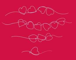 hearts line art concept. Red Ribbon decorative design. Several red hearts continuous wavy line art drawing on red background. Happy Valentine s day header or banner or letter template.illustration. vector