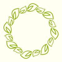 Round simple leaves frame. greeting cards template. round green frame isolated on white background. Ecology sticker or typography vector