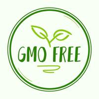 GMO free round green label with leaf and text, for genetically unmodified products packaging. label or logo sticker or print on product. vector
