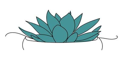 House plant succulent cactus in pot. Continuous one Line drawing. Isolated on White Background. illustration. Line art design for web logo or print. vector