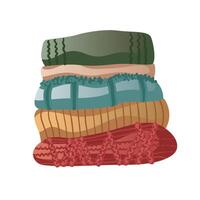 Neat stack of cozy sweaters, ideal for winter with colorful knits and comfy texture vector