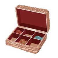 A jewelry box shows assorted accessories neatly arranged for organization and display vector