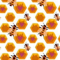 Seamless pattern with flying bees. cartoon black and yellow bees isolated on white background. vector