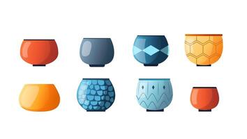 Set of Potted. Tropical Decorative Palms in Pots, Isolated Graphic Design Elements. Illustration, Icons vector