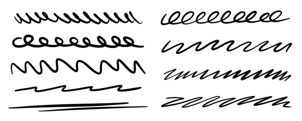 Various black wavy and spiral line designs
