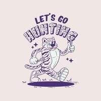 retro cartoon illustration of a tiger walking with fork vector