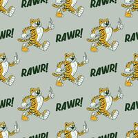 seamless pattern retro cartoon of a tiger holding a fork for hunting vector