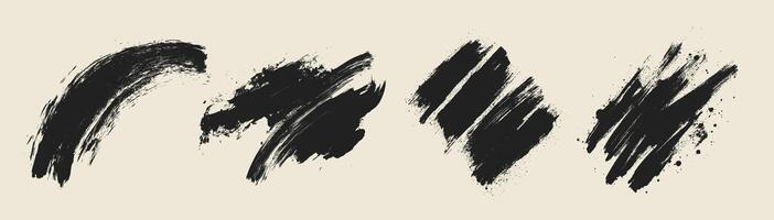 Set of black ink strokes. Highly detailed paint brush stroke silhouettes. Collection of messy, textured, and artistic elements for dirty art, banners, borders, and abstract design vector