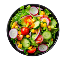 a salad with tomatoes, cucumbers, corn and onions png