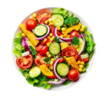 fresh salad with vegetables and corn on white plate png