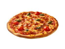 pizza with pepperoni and tomatoes on a transparent background png