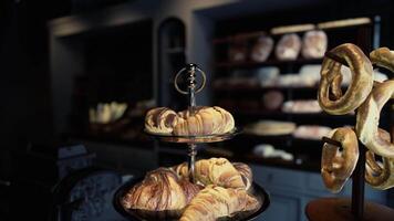 Table With Three Trays of Pastries in Modern Cafe video