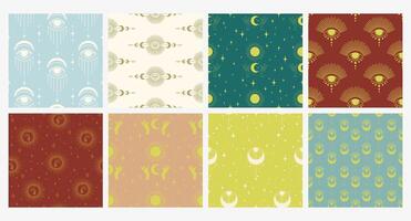 Seamless pattern with esoteric elements. Minimalistic magic witchcraft collection. vector