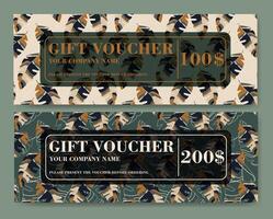 Flourish colorful design gift voucher template. Set of elegant voucher with floral pattern. vector