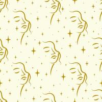 Continuous line pattern, drawing of faces. Fashion minimalist concept illustration. vector