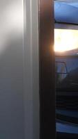 vertical gate is closed by remote control before entering courtyard of the house video