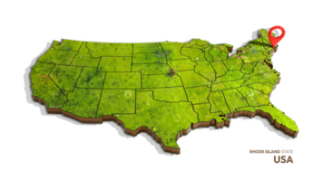 3D rendering of united states map highlighting rhode island state isolated on transparent background png