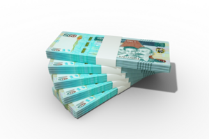 3d rendering of Stacks of Guatemalan Quetzal notes. bundles of Guatemalan currency notes isolated on transparent background png