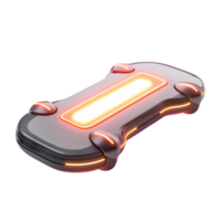 Futuristic Hoverboard with Radiant Glowing Lights.A sleek, high-tech hoverboard illuminated by vibrant, glowing lights, floating effortlessly on a transparent background. png