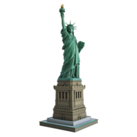 Illuminated Model of Iconic Liberty Statue on Clear Background.A meticulously crafted replica of the renowned Liberty statue, set against a transparent backdrop png
