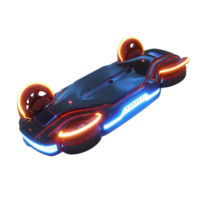 Futuristic Hoverboard with Radiant Lights on Clear Backdrop. A visually captivating hoverboard emitting vibrant neon hues, seamlessly levitating against an immaculately transparent background. png
