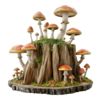 Enchanting Forest Scene Cozy Tree Stump Adorned with Mushrooms png