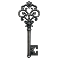 Exquisite Skeleton Key with Intricate Ornate Design on Clear Background png