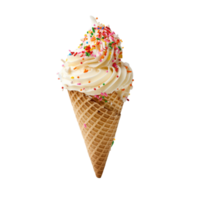 Delicious Ice Cream Cone with Colorful Sprinkles on Clear Background. Tempting Treat Captured with Mouthwatering Detail. png