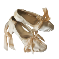 Graceful Ballet Slippers Isolated on Transparent Background. Delicate pointe shoes poised elegantly, showcasing their smooth satin finish and refined craftsmanship. png