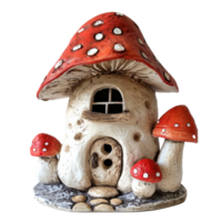 A Charming Toadstool Abode A whimsical fairy tale house with delicate windows, set against a transparent backdrop, invites imagination and wonder. png