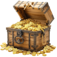 Pirate s Treasure Chest Overflowing with Lustrous Gold Coins on Clear Background. Hidden Riches Unveiled in a Captivating Display. png