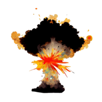 Vibrant cartoon explosion with dynamic, fiery bursts and radiant sparks set against a see-through backdrop. Bold and energetic elements pop with intense colors and dramatic movement. png