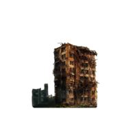 Haunting Ruins of a Skyscraper Against a Clear Void.A Stark Vision of Urban Decay on a Transparent Canvas png