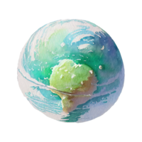 Vibrant watercolor planet artwork set against a clear backdrop. A mesmerizing blend of colors illustrating a celestial orb in an ethereal style. png