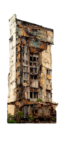 Monolithic Ruined Skyscraper Amidst Apocalyptic Backdrop. Transparent Background Highlights Stark Architectural Devastation. png